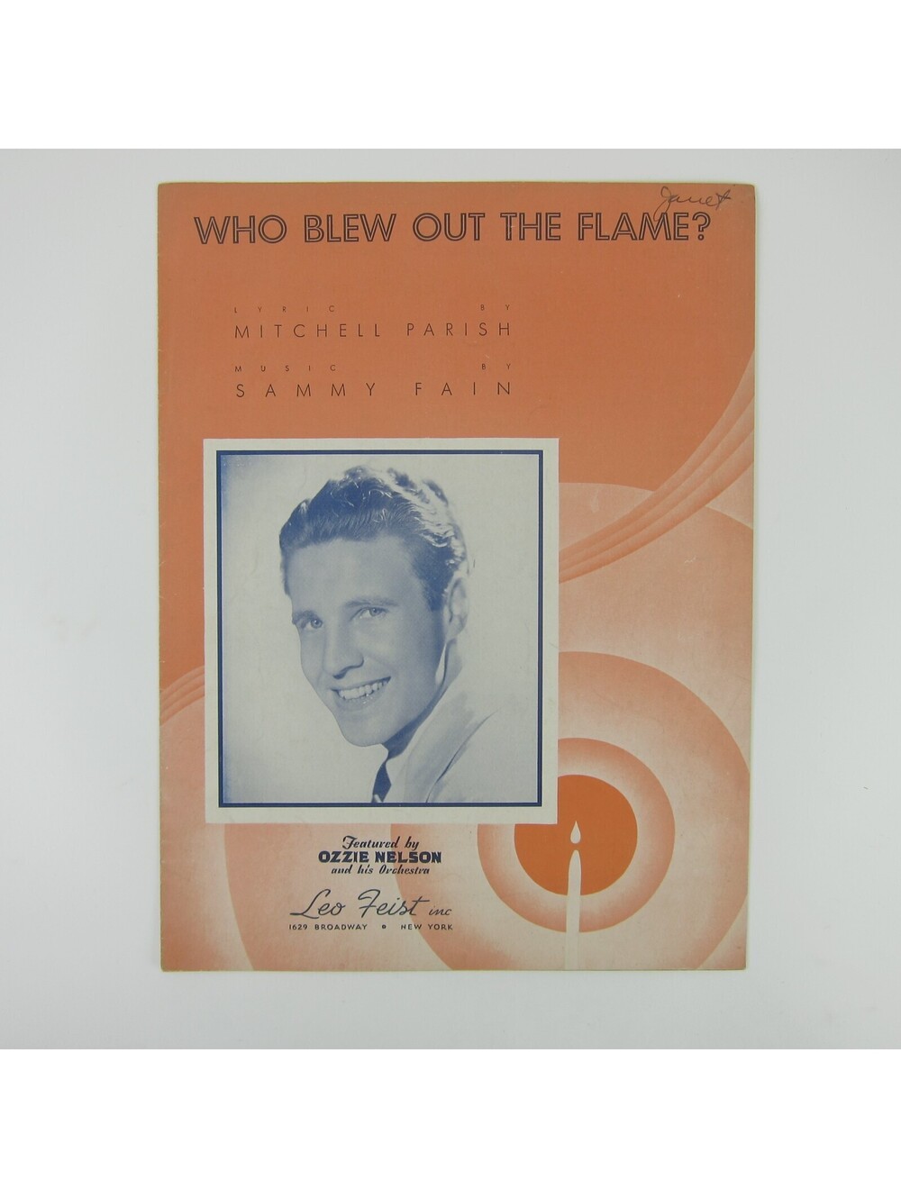 Sheet Music Who Blew Out The Flame? Ozzie Nelson Mitchell Parish Vintage 1938